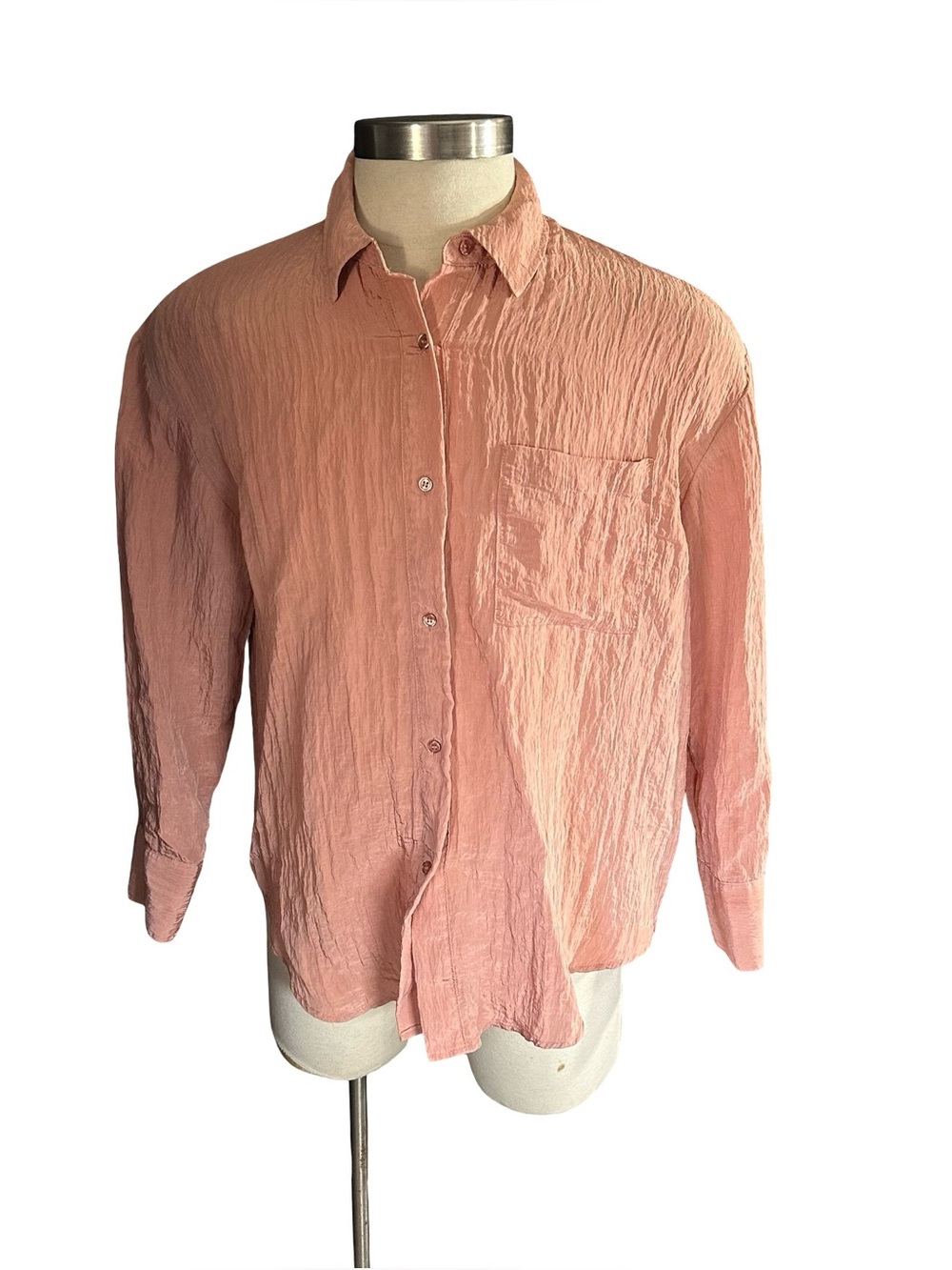 House of Harlow 1960 Pink Crinkle Shirt Womens Sz M Oversized Slouchy Blouse